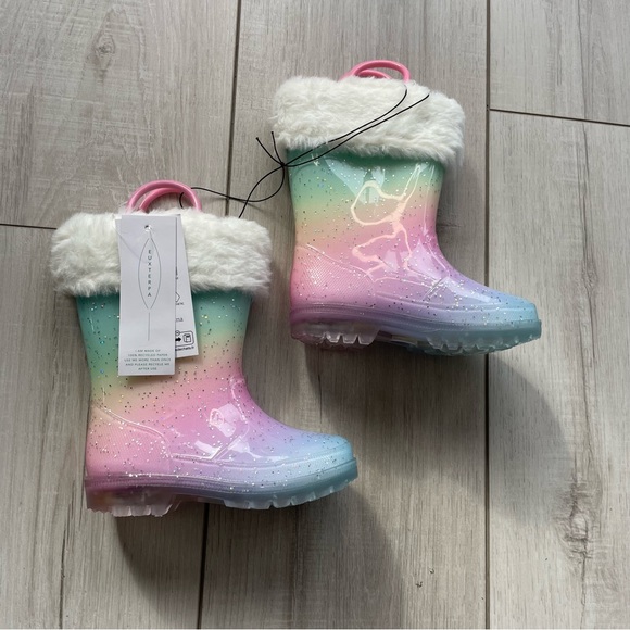 NWT EUXTERPA Toddler Kids Glitter Light Up Waterproof Rain Boots Girls Sparkle - Picture 3 of 8